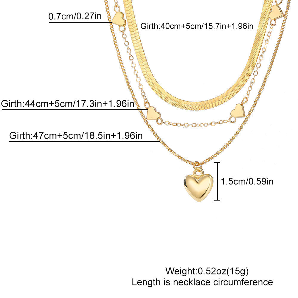 Retro Geometric Heart-Shaped Fashionable Metal Multi-Layer Necklace For Women