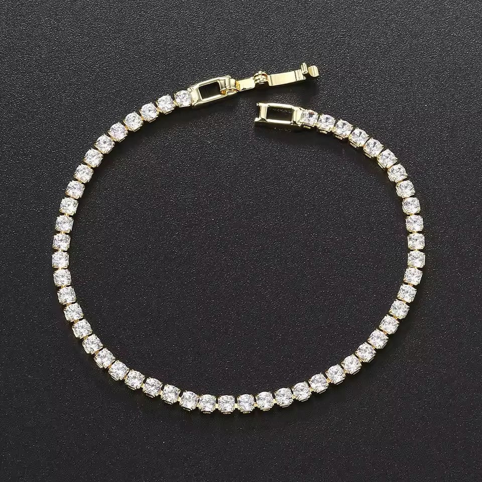 Fashionable Womens Single-row Fully Diamond-encrusted Crystal-gold Plated Bracelet
