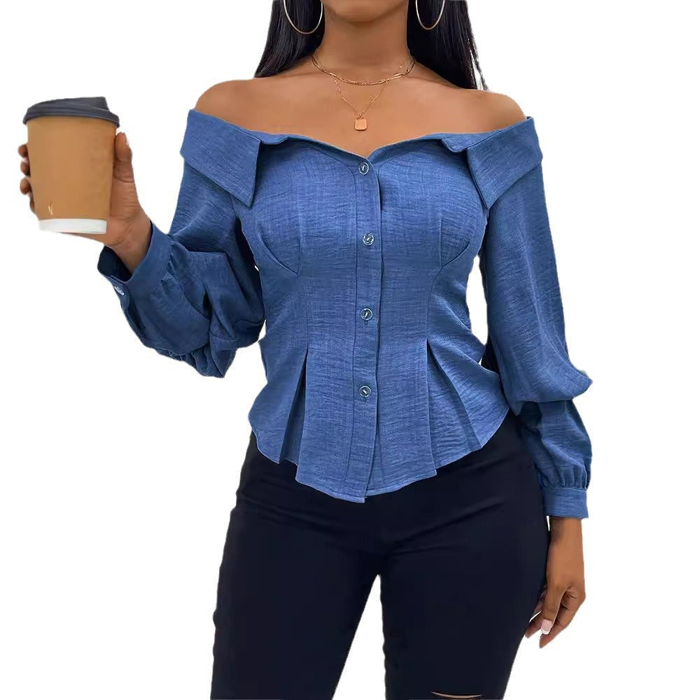 Womens Stylish Casual Belted Long-sleeve Shirt