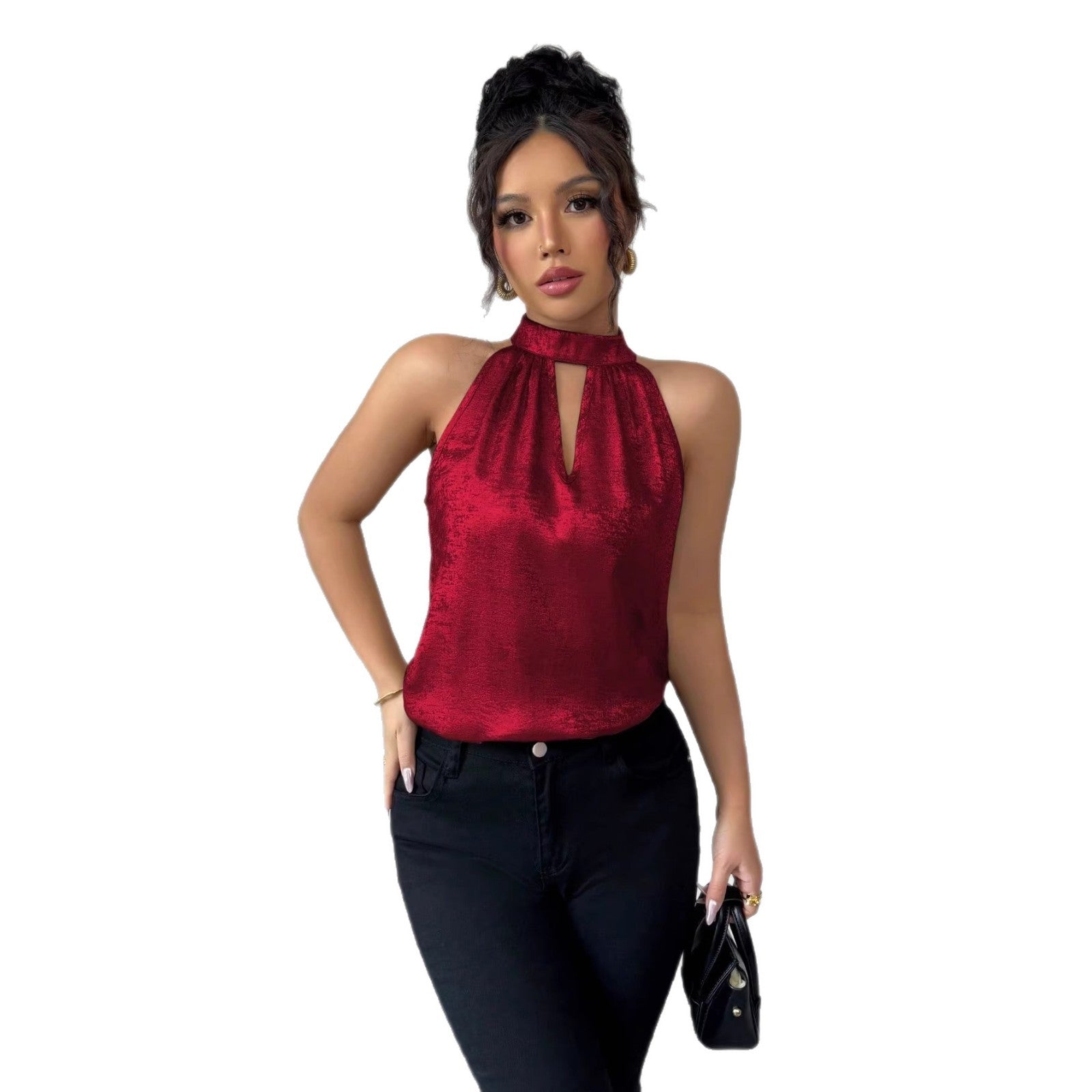 Summer New Style Outerwear Solid Color Sleeveless Top Crew-Neck Tank Top Womens